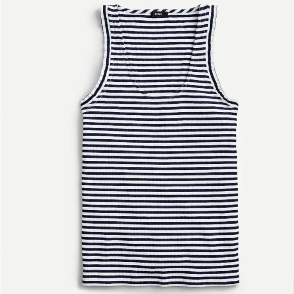 J.Crew NAVY WHITE Stripe Ribbed Ruffle Tank Top